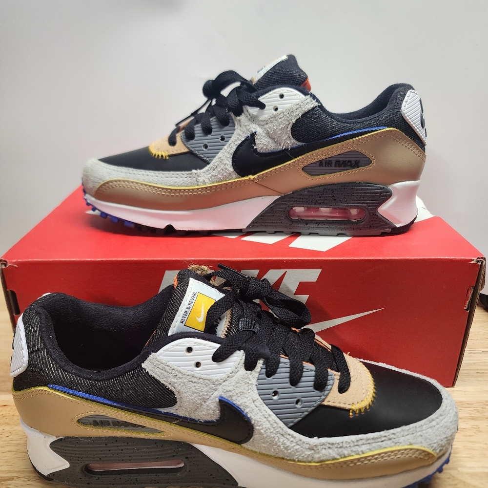 Nike Air Max 90 SE Sneakers Grey Fog/Black-Hemp-Smoke Grey M7 W8.5 - Picture 2 of 7